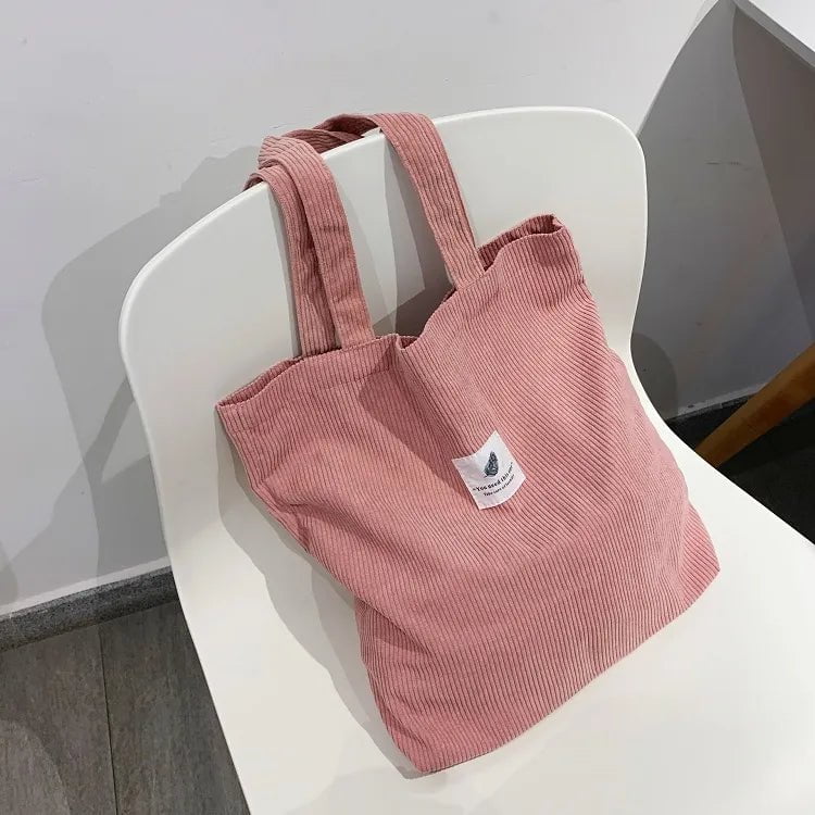 Storazone Pink Corduroy Bag Handbags for Women Shoulder Bags Female Soft Environmental Storage Reusable Girls Small and Large Shopper Totes Bag