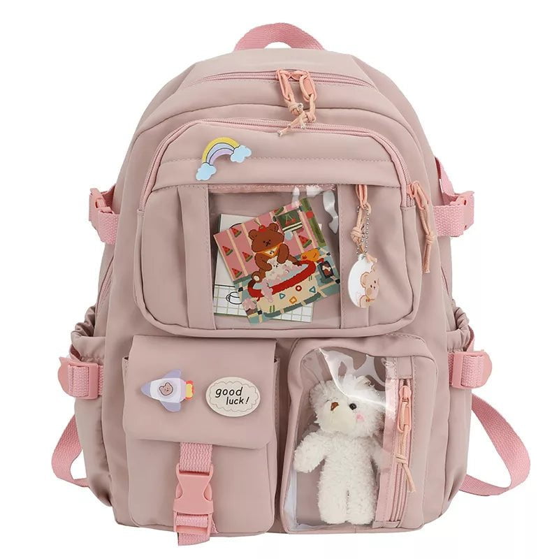 Storazone Pink Cute Women Backpacks Waterproof Multi-Pocket Nylon School Backpack for Student Female Girls Kawaii Laptop Book Pack Mochilas