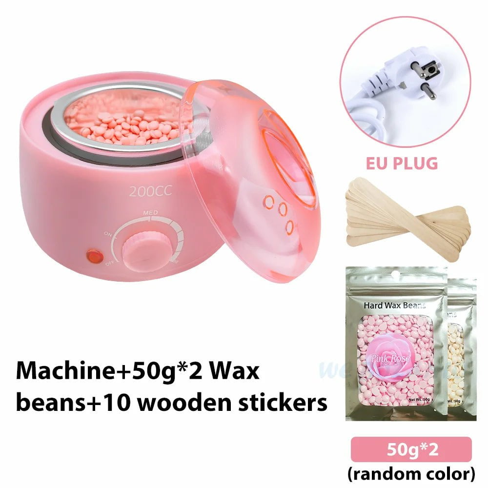 Storazone Pink EU 100g Beans 200CC Wax Heater Warmer Hair Removal Machine For Hand Foot Body SPA Epilator Paraffin Wax Pot +Wax Beans + Wood Sticks