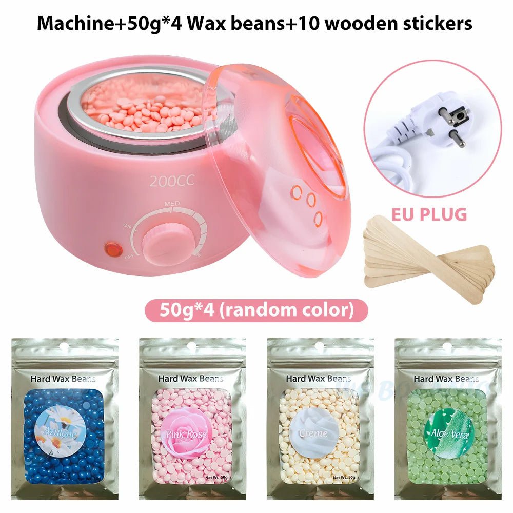 Storazone Pink EU 200g Beans 200CC Wax Heater Warmer Hair Removal Machine For Hand Foot Body SPA Epilator Paraffin Wax Pot +Wax Beans + Wood Sticks