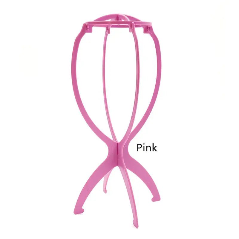 Storazone Pink Folding Wig Stand Holder Plastic Adjustable Portable Barbershop Fashion Model Display Holder