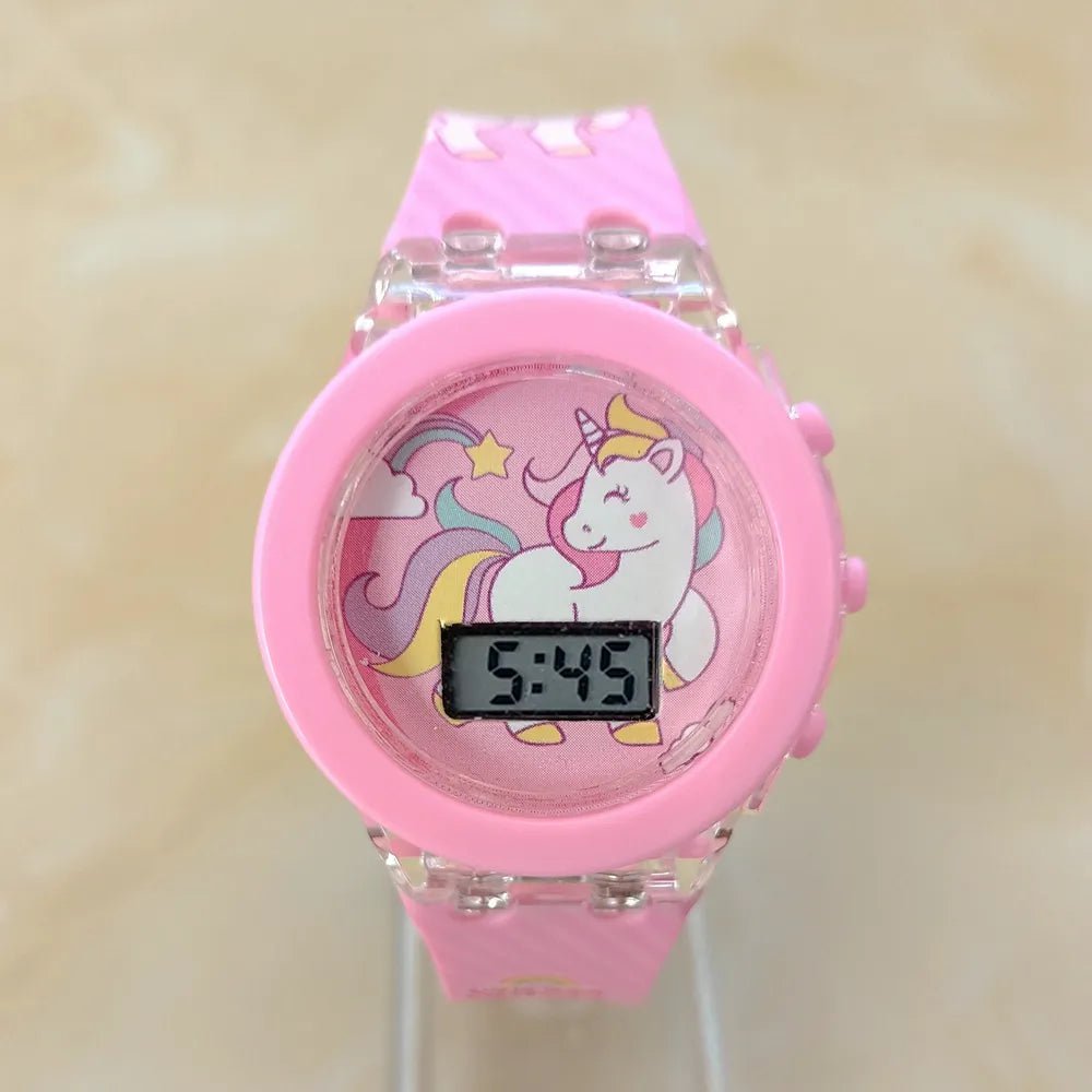 Storazone Pink Girls Kids Children Cartoon Unicorn Collection Digital Electronic Flash Glow Up Light Colourful Birthday Party Gifts Watches
