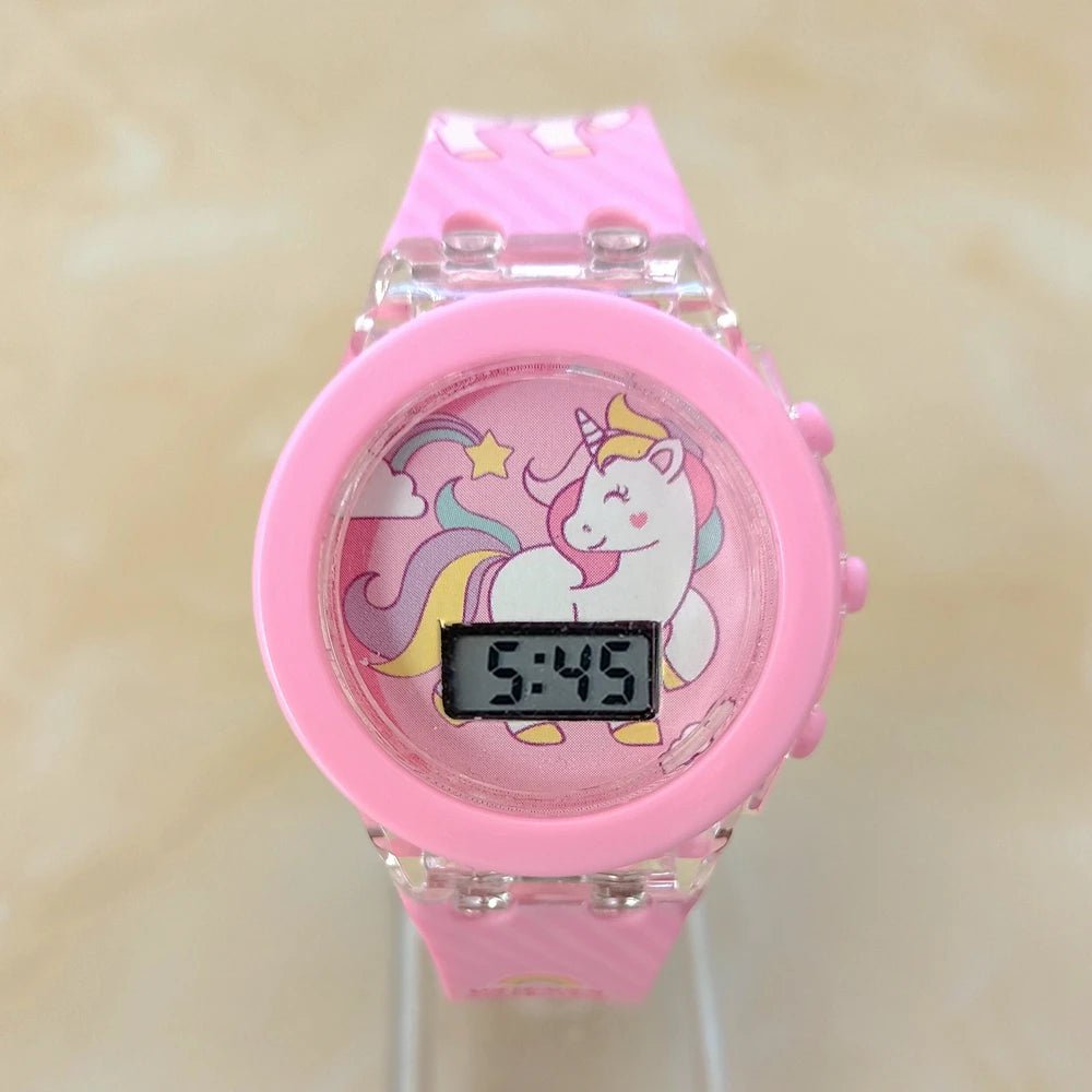 Storazone Pink Girls Kids Children Cartoon Unicorn Collection Digital Electronic Flash Glow Up Light Colourful Birthday Party Gifts Watches