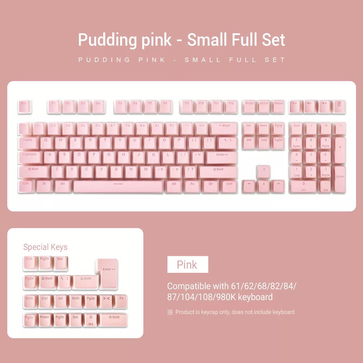 Storazone Pink Keycap / Pack by plastic bag 129 Keys Pudding Keycaps OEM Profile PBT Double Shot Keycap For Mx Switch Mechanical Keyboard ISO Layout RGB backlit Key Caps