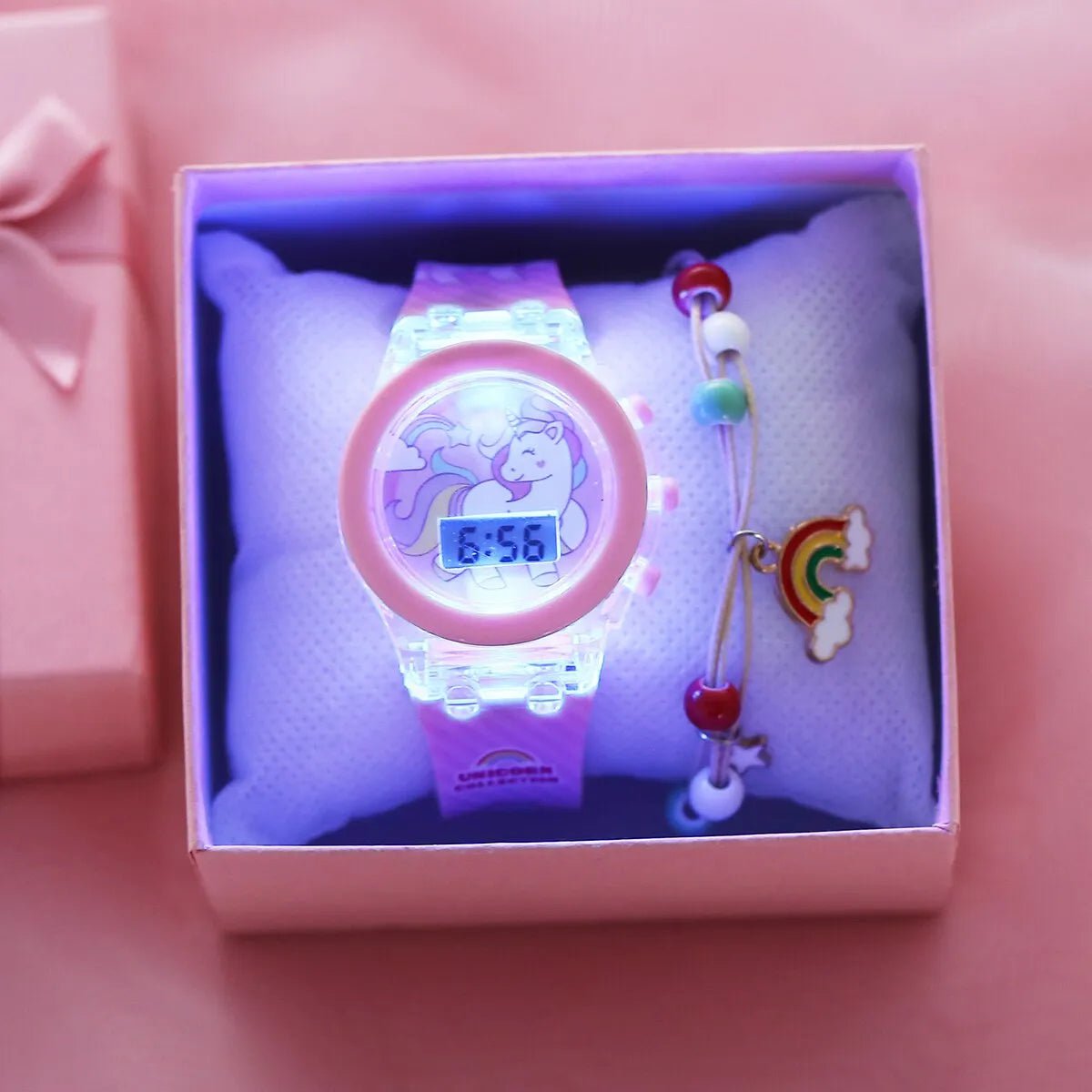 Storazone Pink Kid's Luminous Alarm Clock Electronic Multi-function Color Leisure Sports Electronic Watch Student Watch Send Bracelet