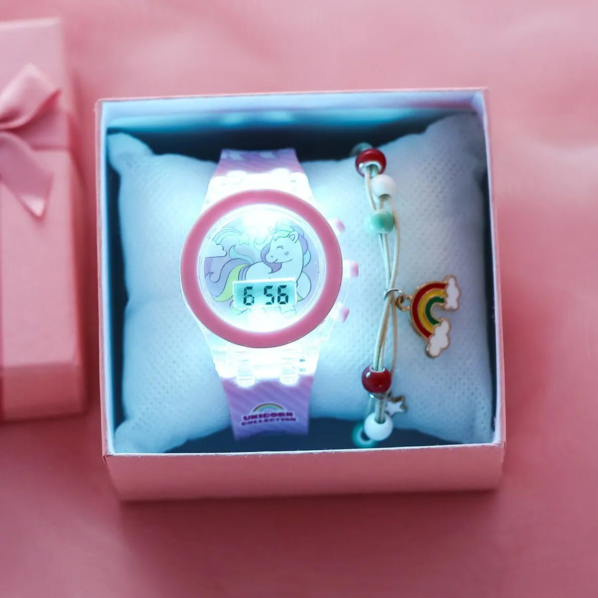 Storazone Pink Kid's Luminous Alarm Clock Electronic Multi-function Color Leisure Sports Electronic Watch Student Watch Send Bracelet