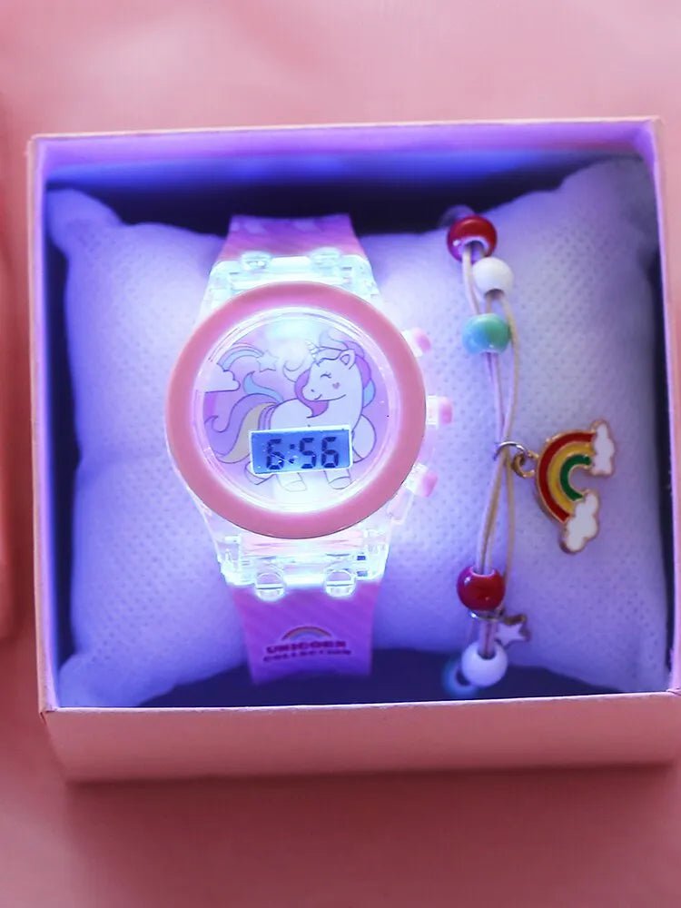 Storazone Pink Kid's Luminous Alarm Clock Electronic Multi-function Color Leisure Sports Electronic Watch Student Watch Send Bracelet