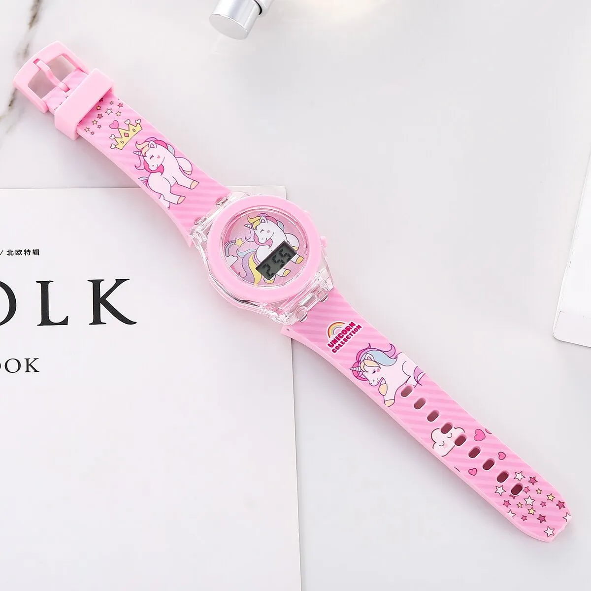 Storazone Pink Kid's Luminous Alarm Clock Electronic Multi-function Color Leisure Sports Electronic Watch Student Watch Send Bracelet