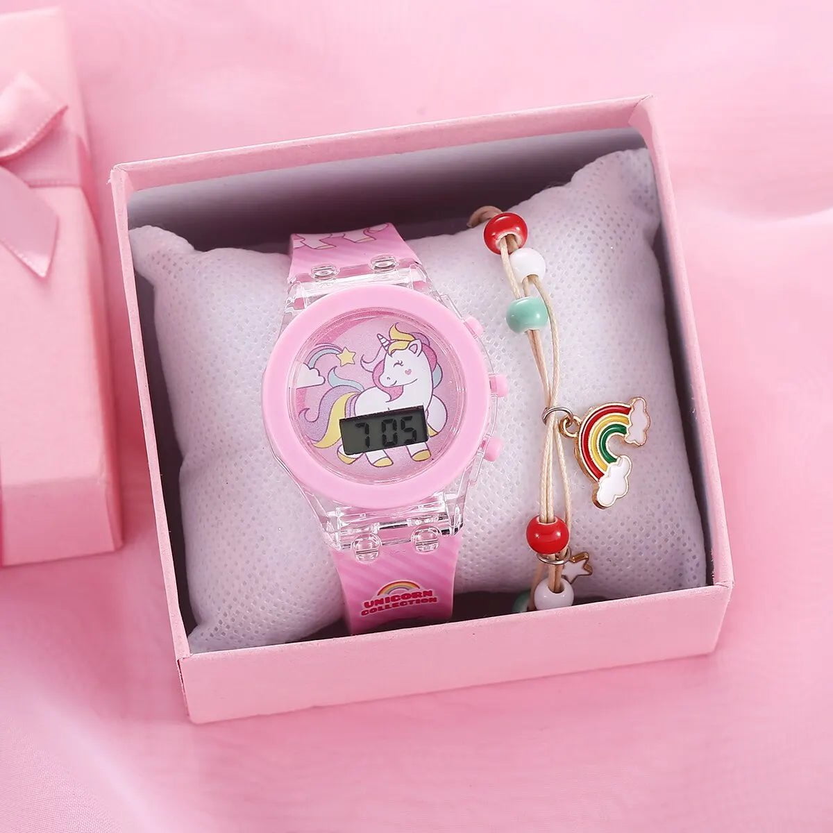 Storazone Pink Kid's Luminous Alarm Clock Electronic Multi-function Color Leisure Sports Electronic Watch Student Watch Send Bracelet