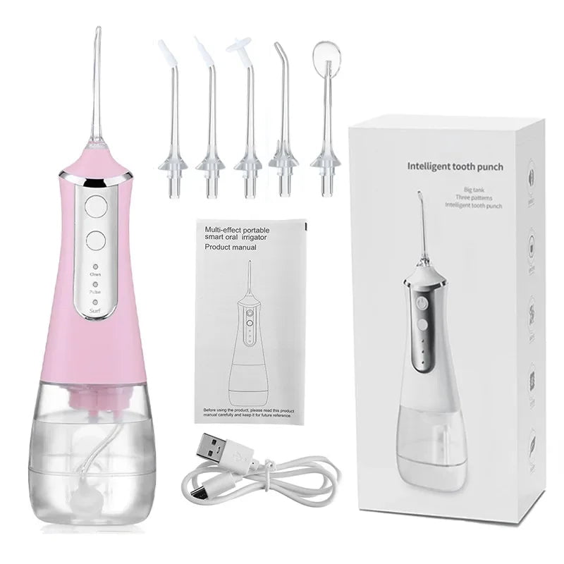 Storazone pink LISM Portable Oral Irrigator Water Flosser Dental Water Jet Tools Pick Cleaning Teeth 350ML 5 Nozzles Mouth Washing MachineFloss