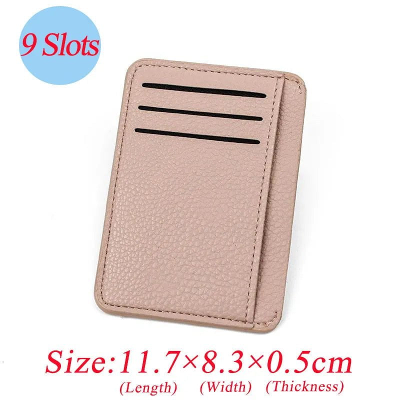 Storazone Pink no zipper 9 Card Slots Ultra-thin Zipper Credit Card Holder 100% Leather Men's Wallet Slim Simplicity Coin Purse Wallet Cardholder Bags