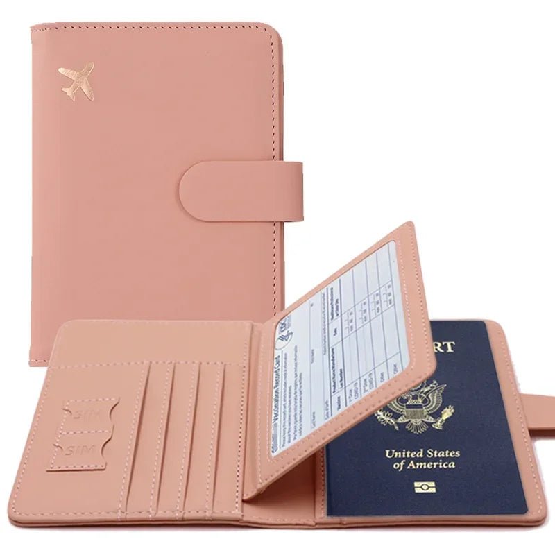 Storazone Pink Passport Cover PU Leather Man Women Travel Passport Holder with Credit Card Holder Case Wallet Protector Cover Case