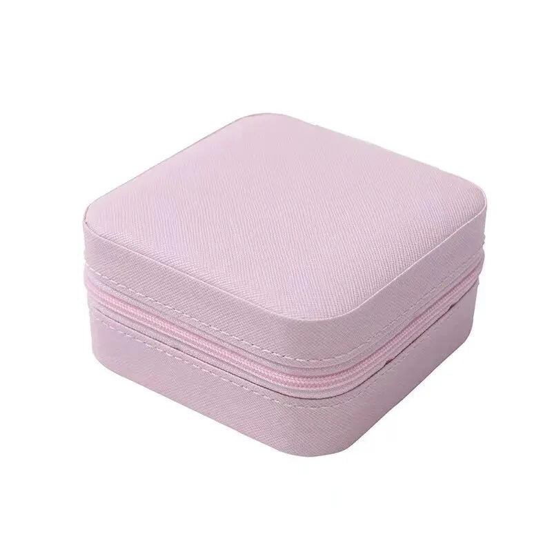 Storazone Pink Portable Zipper Jewelry Box Necklace Ring Storage Beads Korean Style Stripe Pattern Hard Jewelry Box Jewlery Box