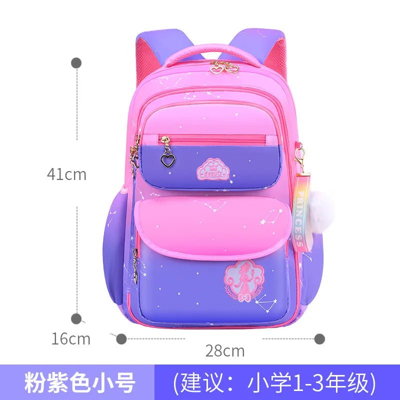 Storazone Pink Purple Small Orthopedic Primary School Bags for Girls Gradient Color Grades 1-3-6 Children's Backpack Large Capacity Kids Rucksack Mochila
