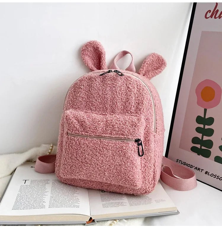 Storazone Pink Rabbit / Custom Your Text Customized Embroidery Bear Backpack Embroidered Portable Children Travel Shopping Rucksack Women's Cute Bear Shoulder Backpack