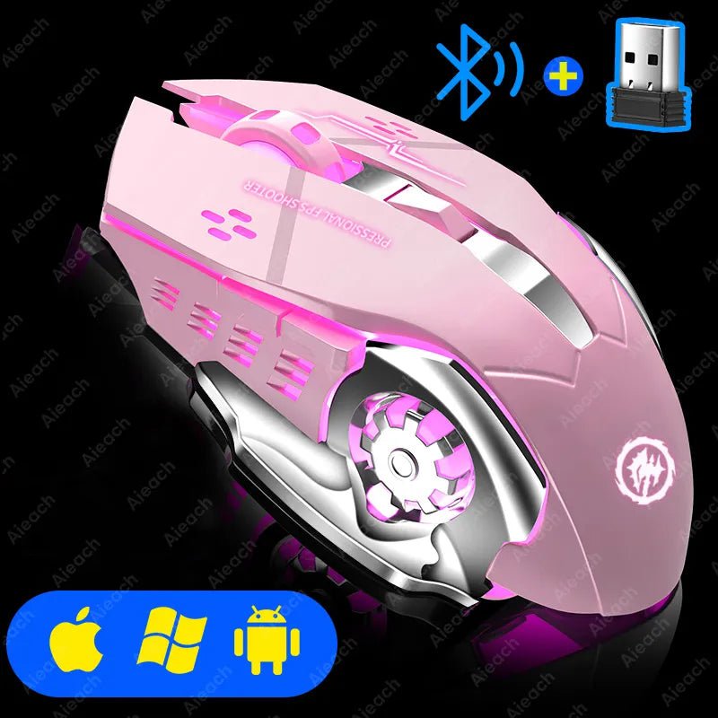 Storazone Pink Rechargeable Wireless Mouse Gaming Computer Silent Bluetooth Mouse USB Mechanical E-Sports Backlight PC Gamer Mouse For Computer