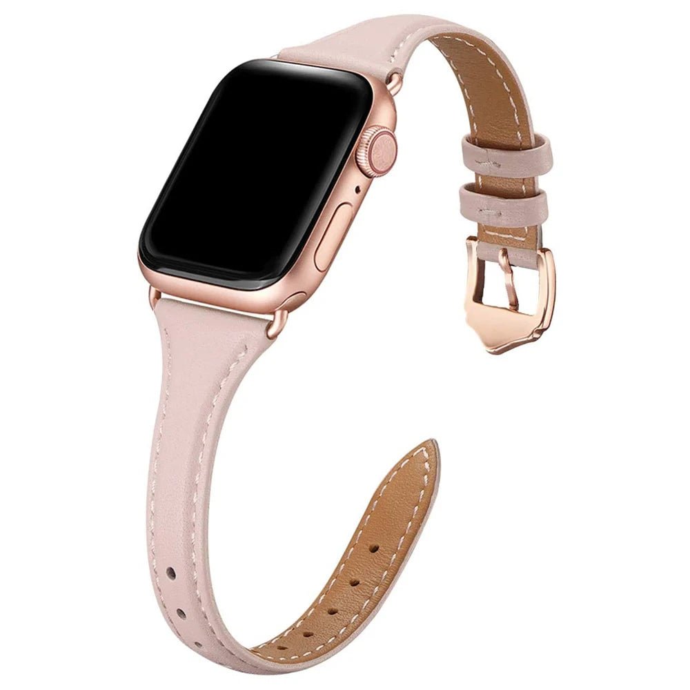 Storazone Pink Rose gold / 38mm or 40mm or 41mm Women Thin Leather Band for Apple Watch 38mm 40mm 41mm Slim Colorful Wristband Strap for iWatch SE 7/6/5/4/3/2/1 Bracelet
