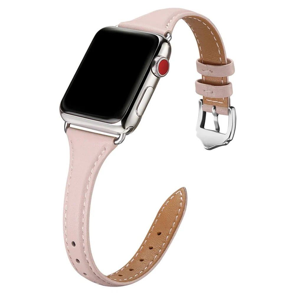 Storazone Pink Silver / 38mm or 40mm or 41mm Women Thin Leather Band for Apple Watch 38mm 40mm 41mm Slim Colorful Wristband Strap for iWatch SE 7/6/5/4/3/2/1 Bracelet