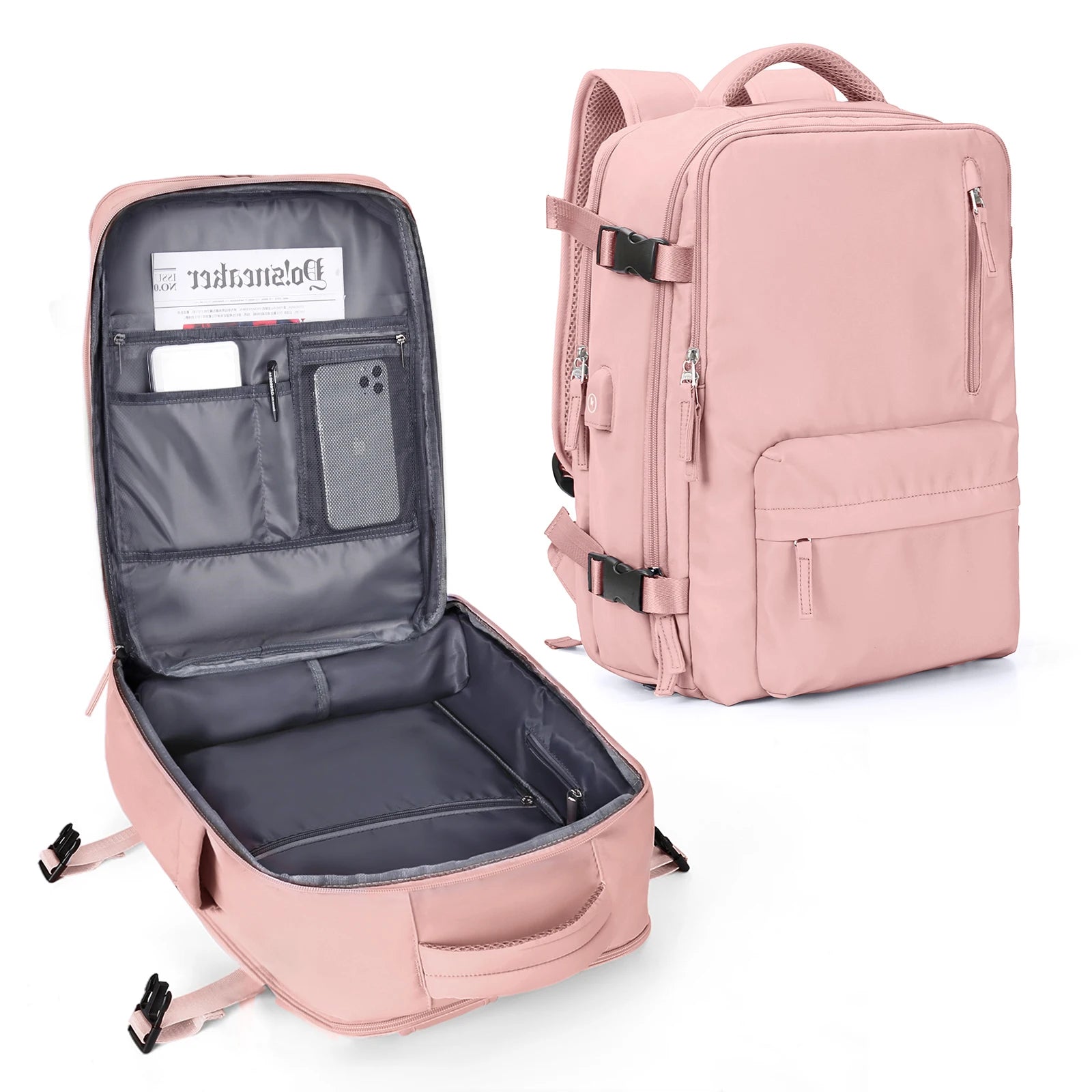 Storazone Pink / Small Travel Backpack Carry on Personal Item Bag for Flight Approved, 35L Hand Luggage Suitcase Waterproof Weekender Bag for Men Women