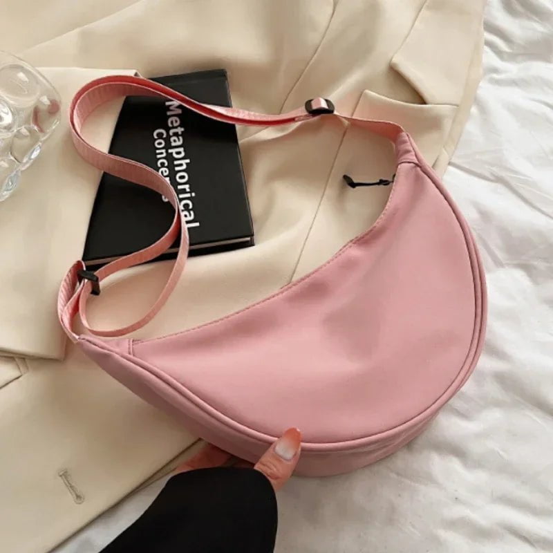 Storazone Pink Solid Color Chest Bag For Women Large Capacity Travel Crossbody Female Half Moon Belt Bag Ladies Daily Street Fanny Packs 2023
