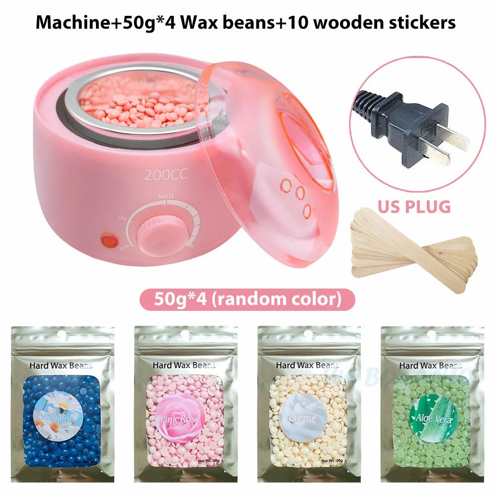 Storazone Pink US 200g Beans 200CC Wax Heater Warmer Hair Removal Machine For Hand Foot Body SPA Epilator Paraffin Wax Pot +Wax Beans + Wood Sticks