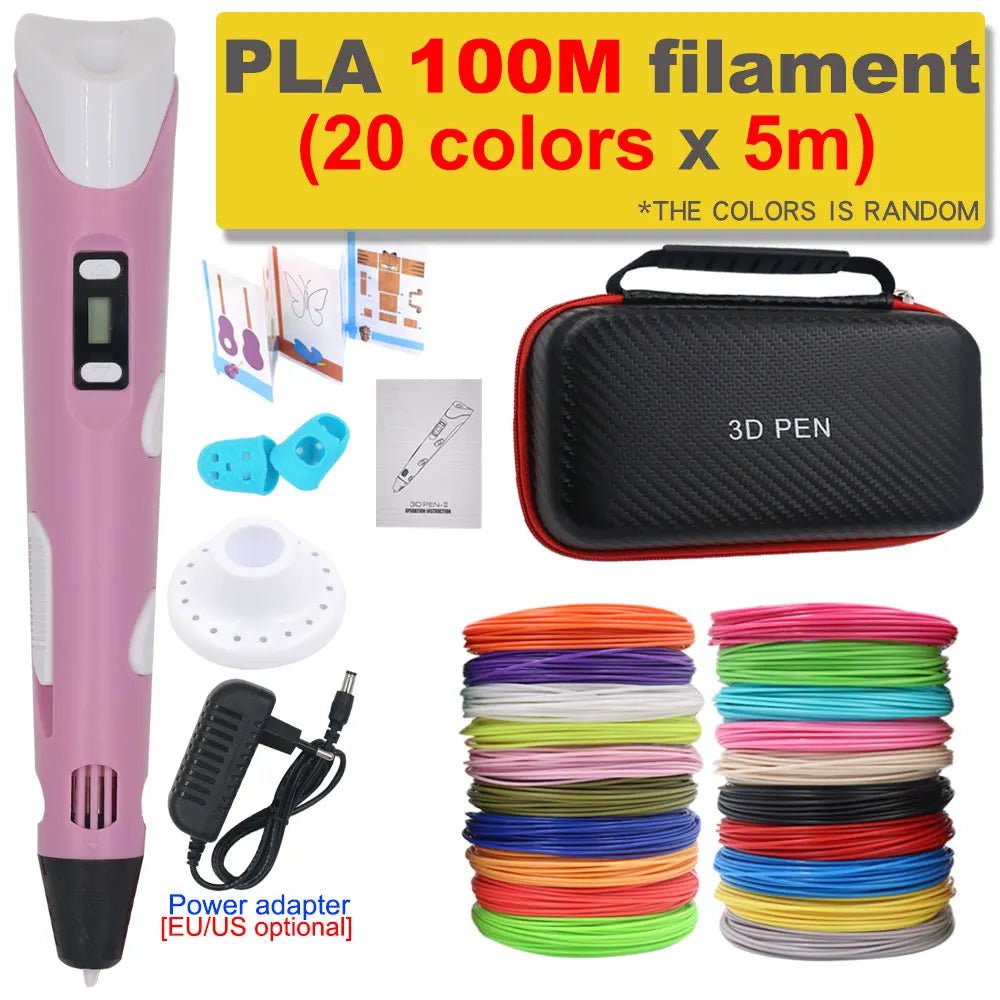 Storazone Pink with 100M PLA / us 3D Pen 3D Printing Pen DIY Drawing Pen 200M PLA Filament Kids Birthday Kids Christmas Gift with Power Adapter Travel Storage Box