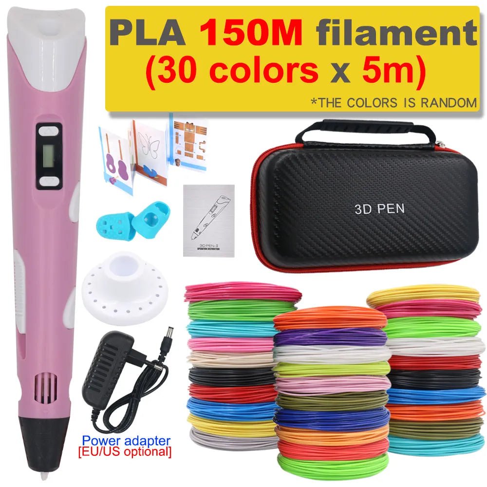 Storazone Pink with 150M PLA / us 3D Pen 3D Printing Pen DIY Drawing Pen 200M PLA Filament Kids Birthday Kids Christmas Gift with Power Adapter Travel Storage Box