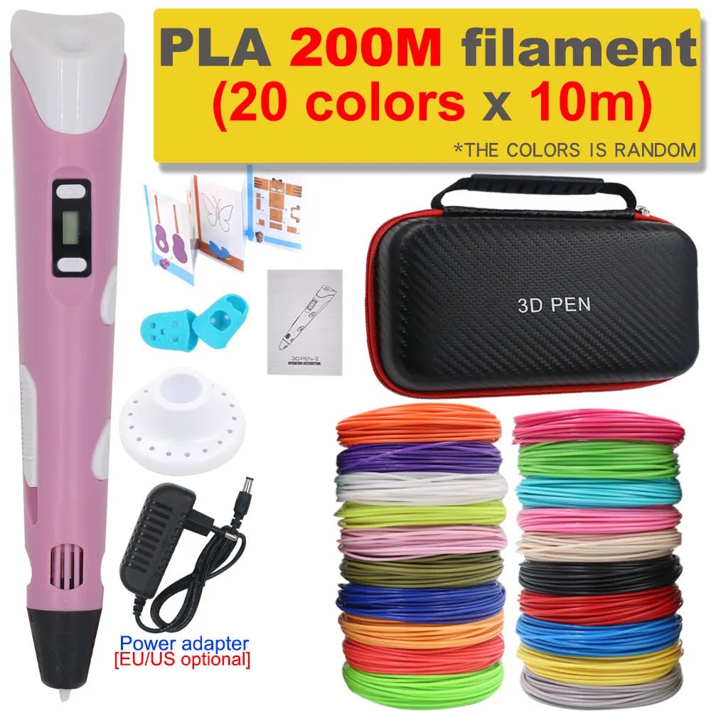 Storazone Pink with 200M PLA / us 3D Pen 3D Printing Pen DIY Drawing Pen 200M PLA Filament Kids Birthday Kids Christmas Gift with Power Adapter Travel Storage Box