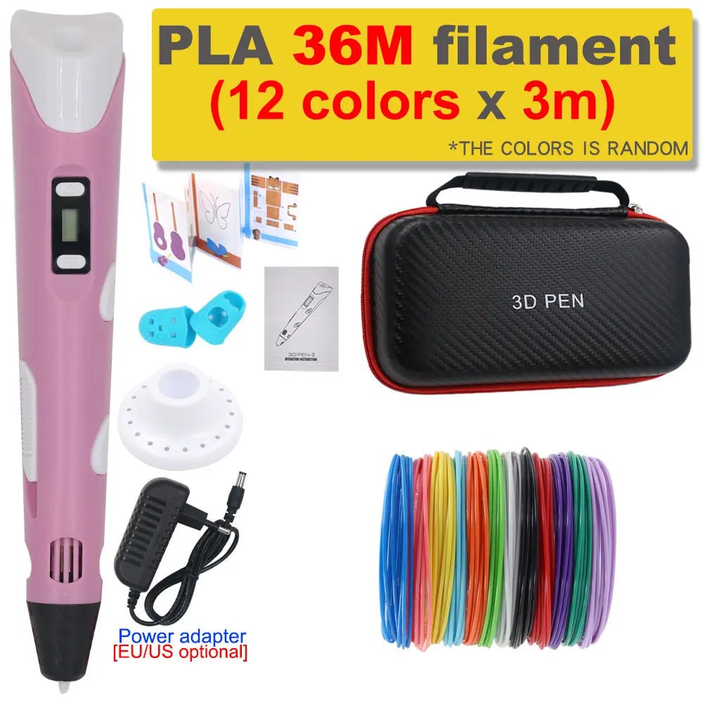 Storazone Pink with 36M PLA / us 3D Pen 3D Printing Pen DIY Drawing Pen 200M PLA Filament Kids Birthday Kids Christmas Gift with Power Adapter Travel Storage Box