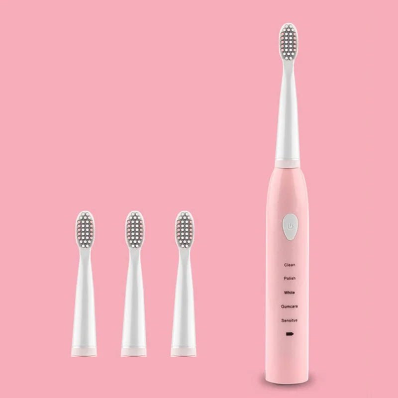 Storazone Pink with 4head Powerful Ultrasonic Sonic Electric Toothbrush USB Charge Rechargeable Tooth Brush Washable Electronic Whitening Teeth Brush J110