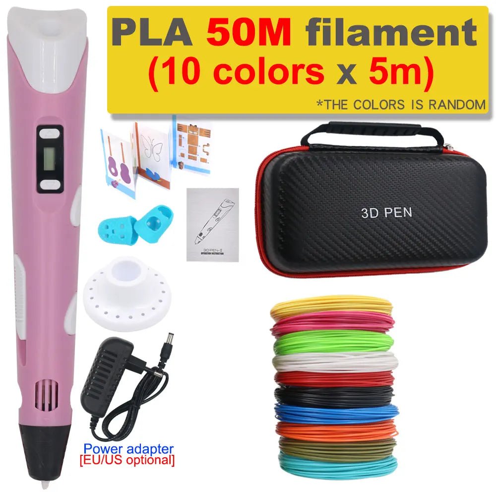Storazone Pink with 50M PLA / us 3D Pen 3D Printing Pen DIY Drawing Pen 200M PLA Filament Kids Birthday Kids Christmas Gift with Power Adapter Travel Storage Box