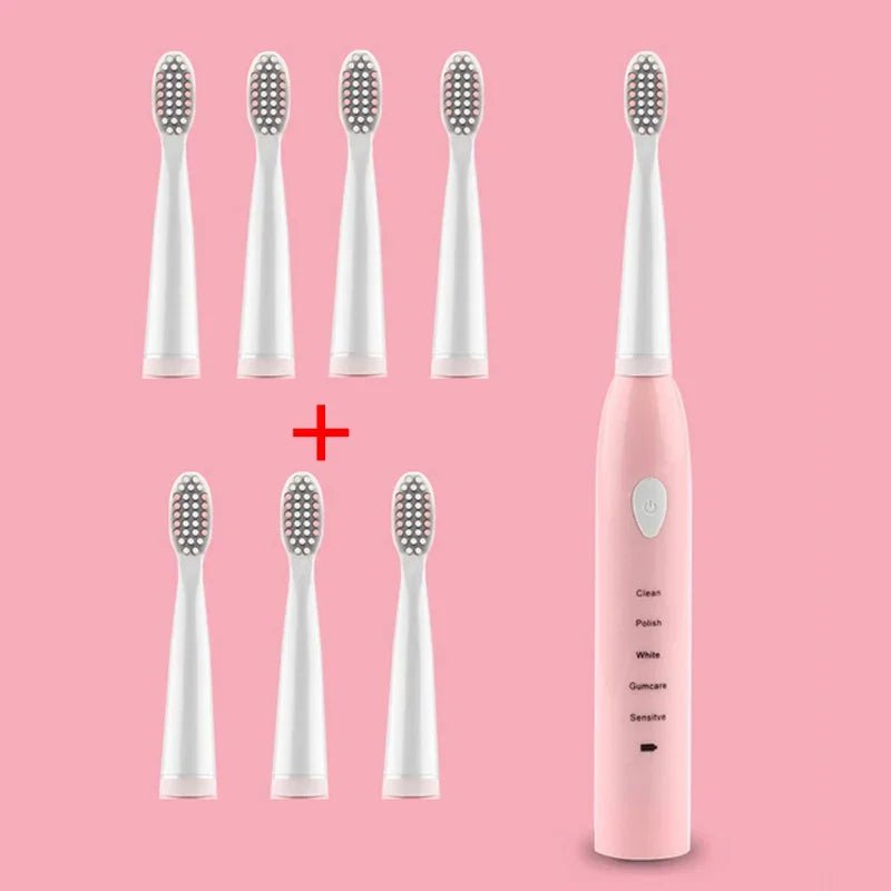 Storazone Pink with 8head Powerful Ultrasonic Sonic Electric Toothbrush USB Charge Rechargeable Tooth Brush Washable Electronic Whitening Teeth Brush J110