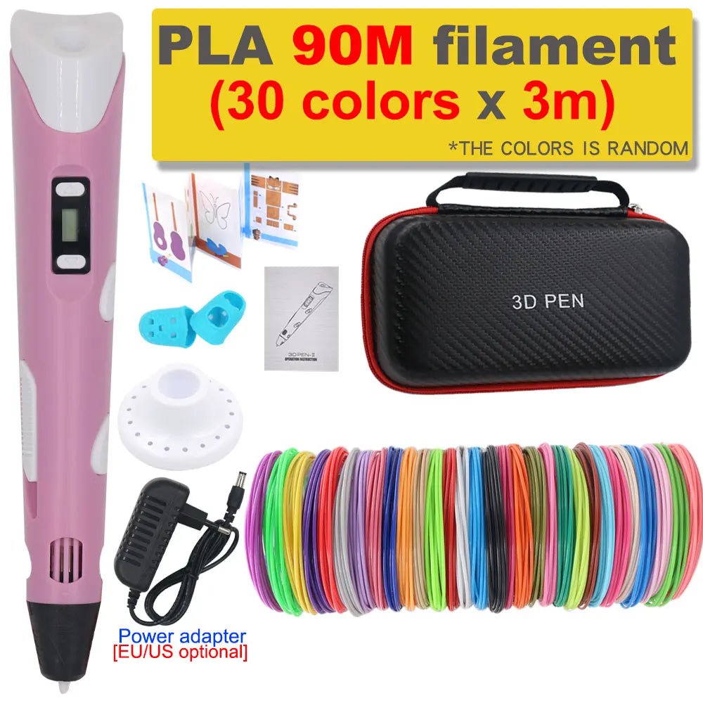 Storazone Pink with 90M PLA / us 3D Pen 3D Printing Pen DIY Drawing Pen 200M PLA Filament Kids Birthday Kids Christmas Gift with Power Adapter Travel Storage Box