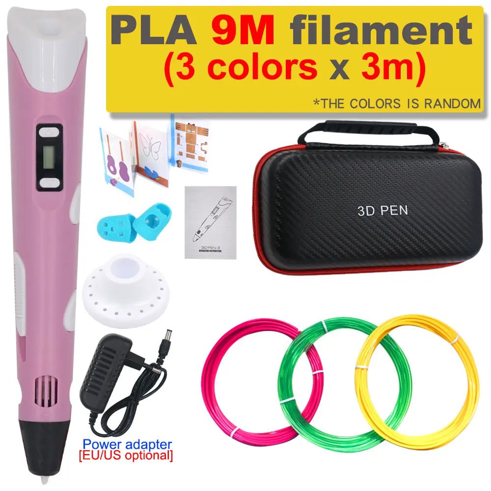 Storazone Pink with 9M PLA / us 3D Pen 3D Printing Pen DIY Drawing Pen 200M PLA Filament Kids Birthday Kids Christmas Gift with Power Adapter Travel Storage Box