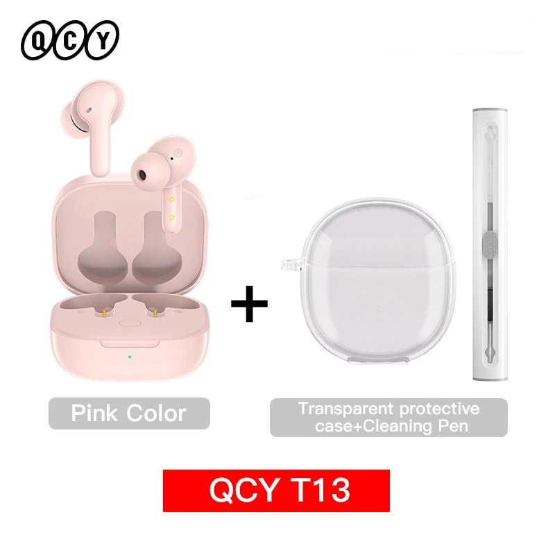 Storazone Pink with Case Pen / Poland QCY T13 Wireless Smart Headphone BT5.1 TWS Earphone 4 Mic ENC HD Call Headset Touch Control Earbuds Long Standby 40H