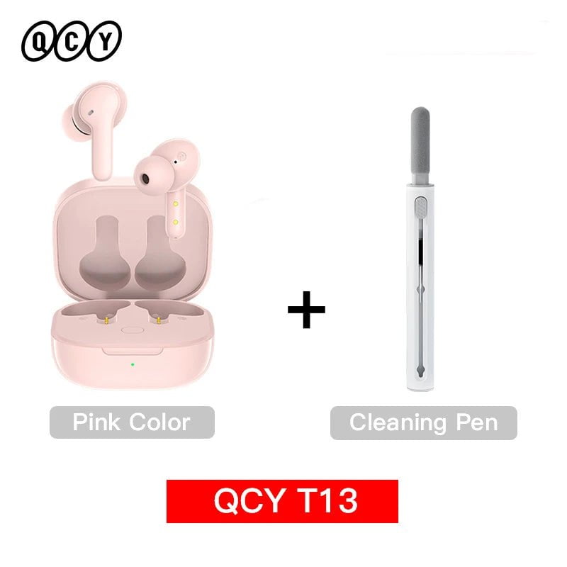 Storazone Pink with ClearPen / Russian Federation QCY T13 Wireless Smart Headphone BT5.1 TWS Earphone 4 Mic ENC HD Call Headset Touch Control Earbuds Long Standby 40H