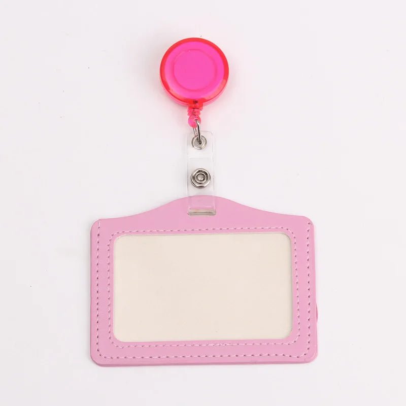 Storazone pink Women Men Student Retractable Badge Reel ID Card Holder Cover Case Nurse Badge Lanyards Fashion PU Leather Card Holders Set