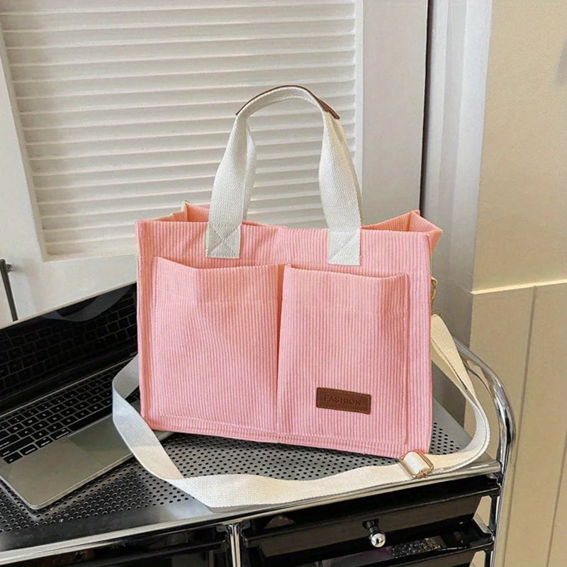 Storazone Pink Women's Corduroy Tote Bag Large Capcity Handbags for Women Commuting Women's Bag Messenger Shoulder Bag Female Handbag