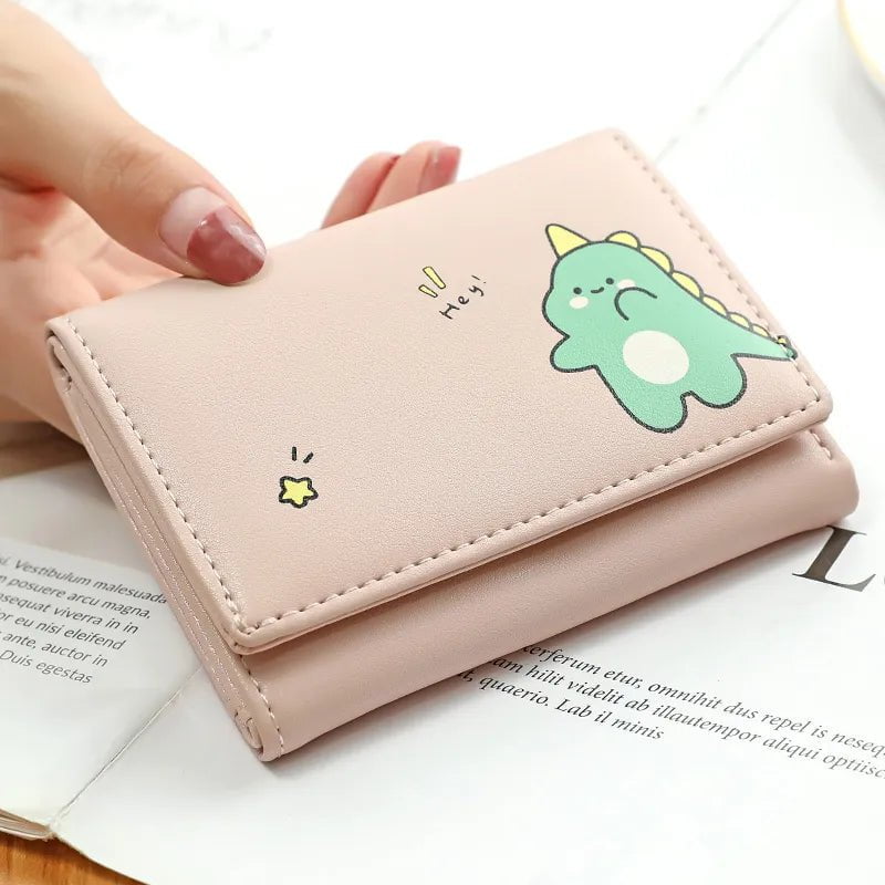 Storazone Pink Women Short Cute Small Wallets Student Triple Fold Card Holder Girl ID Bag Card Holder Coin Purse Ladies Wallets Cartoon Bags