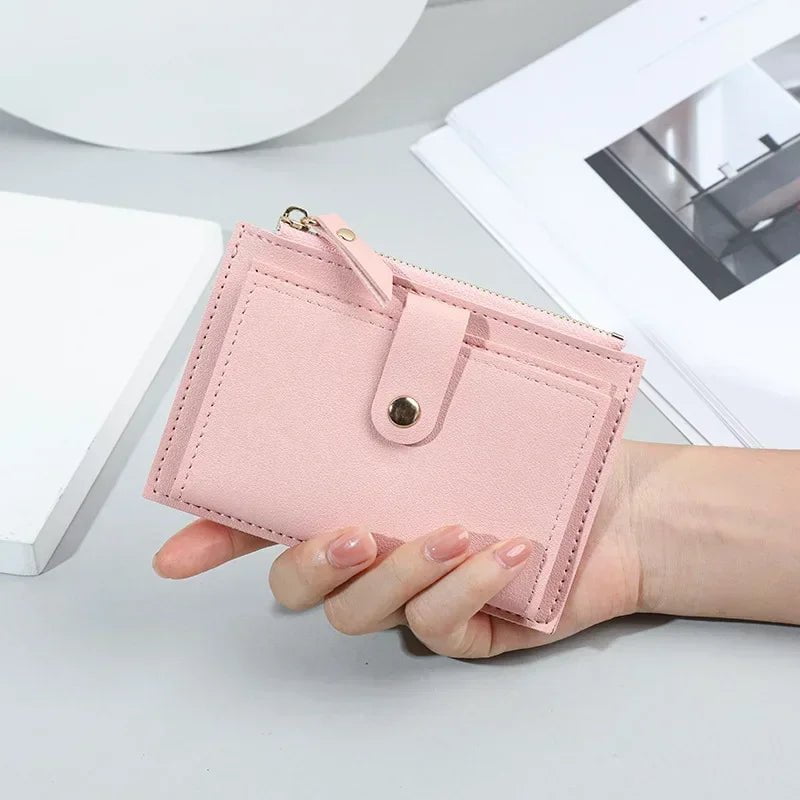 Storazone Pink Women Short Wallet Fashion Simple PU Leather Small Purse Ladies Card Bag Women Clutch Bag Female Purse Money Clip Wallet