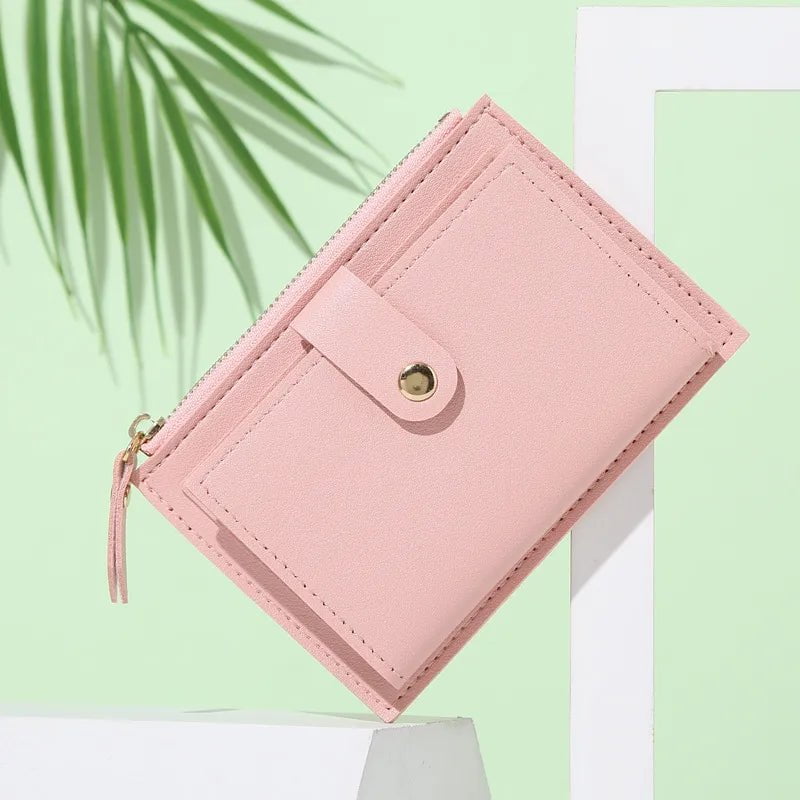 Storazone Pink Women Wallets PU Leather Female Purse Mini Hasp Solid Multi-Cards Holder Coin Short Wallets Slim Small Wallet Zipper Hasp