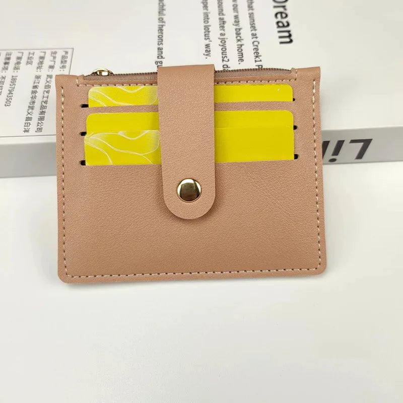 Storazone Pink3 Solid Color PU Leather Small Wallet for Women Short Simple Women's Purse with Buttons Ultra Thin Credit Card Bag Coin Purse
