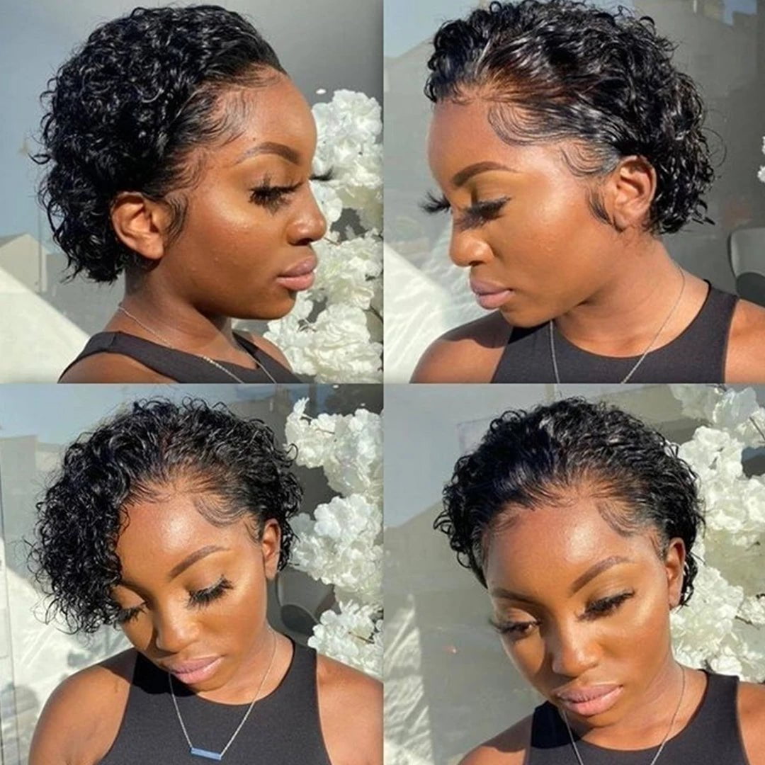 Storazone Pixie Cut Wig Short Bob Curly Human Hair Wig 13X4 Transparent Deep Wave Lace Frontal Wig For Women Cheap Human Hair Wig PrePluck