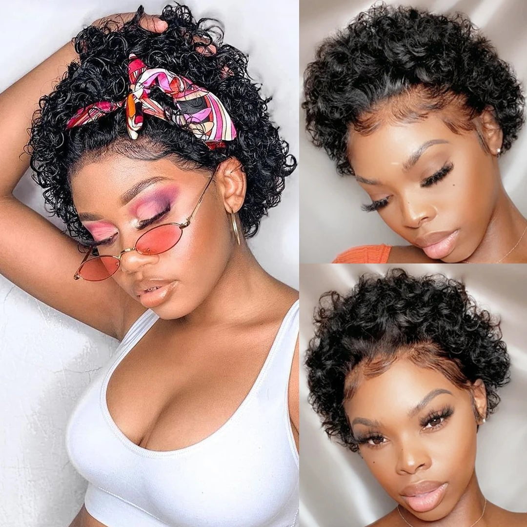 Storazone Pixie Cut Wig Short Bob Curly Human Hair Wig 13X4 Transparent Deep Wave Lace Frontal Wig For Women Cheap Human Hair Wig PrePluck