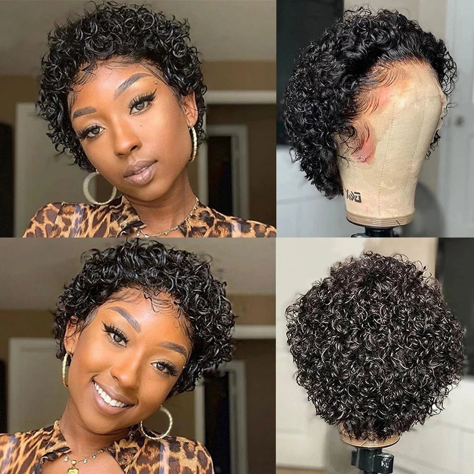 Storazone Pixie Cut Wig Short Bob Curly Human Hair Wig 13X4 Transparent Deep Wave Lace Frontal Wig For Women Cheap Human Hair Wig PrePluck