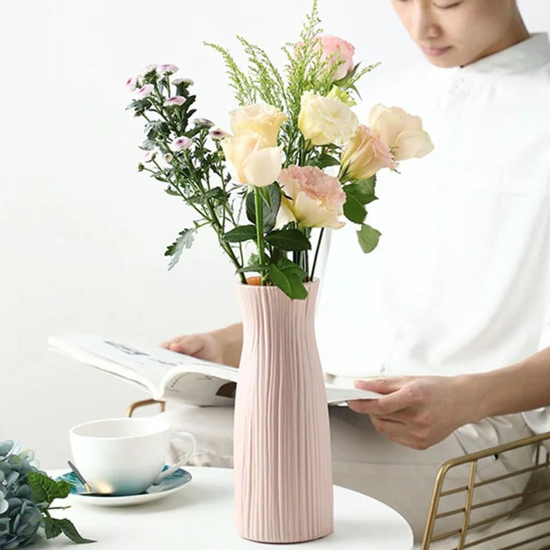 Storazone Plastic Vase Home for Decoration White Imitation Ceramic Flower Pot Plants Basket Nordic Wedding Decorative Dining Table Bedroom