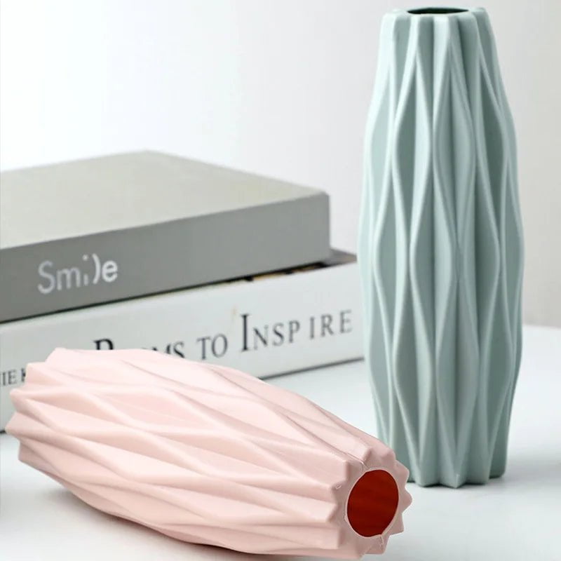 Storazone Plastic Vase Home for Decoration White Imitation Ceramic Flower Pot Plants Basket Nordic Wedding Decorative Dining Table Bedroom