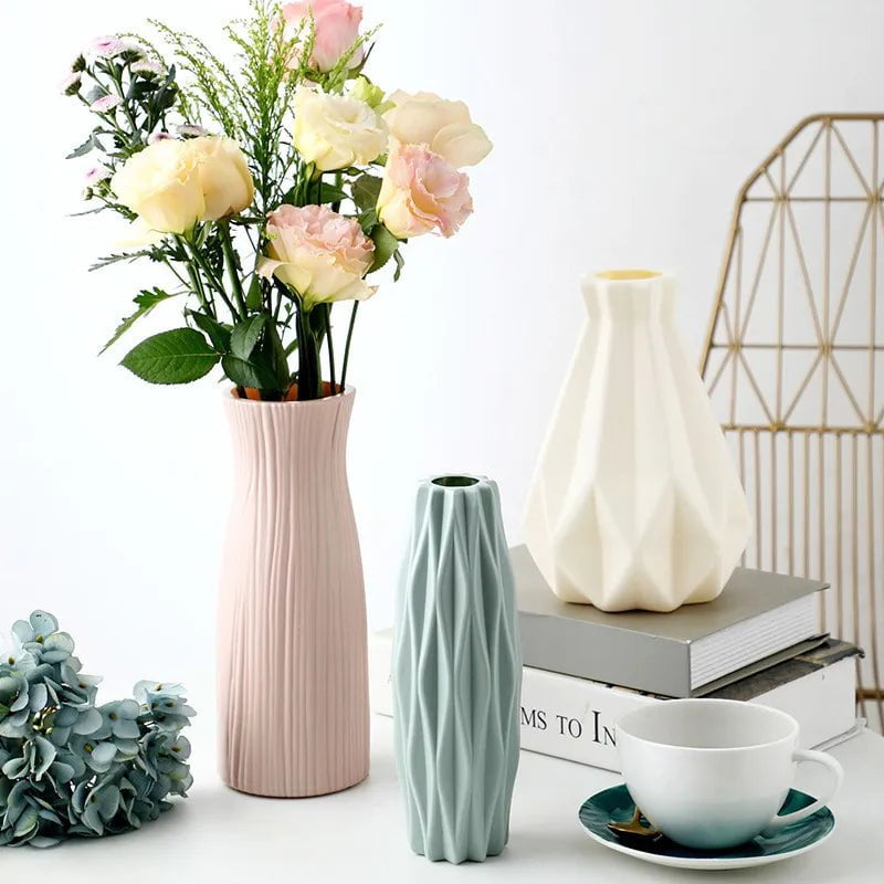 Storazone Plastic Vase Home for Decoration White Imitation Ceramic Flower Pot Plants Basket Nordic Wedding Decorative Dining Table Bedroom