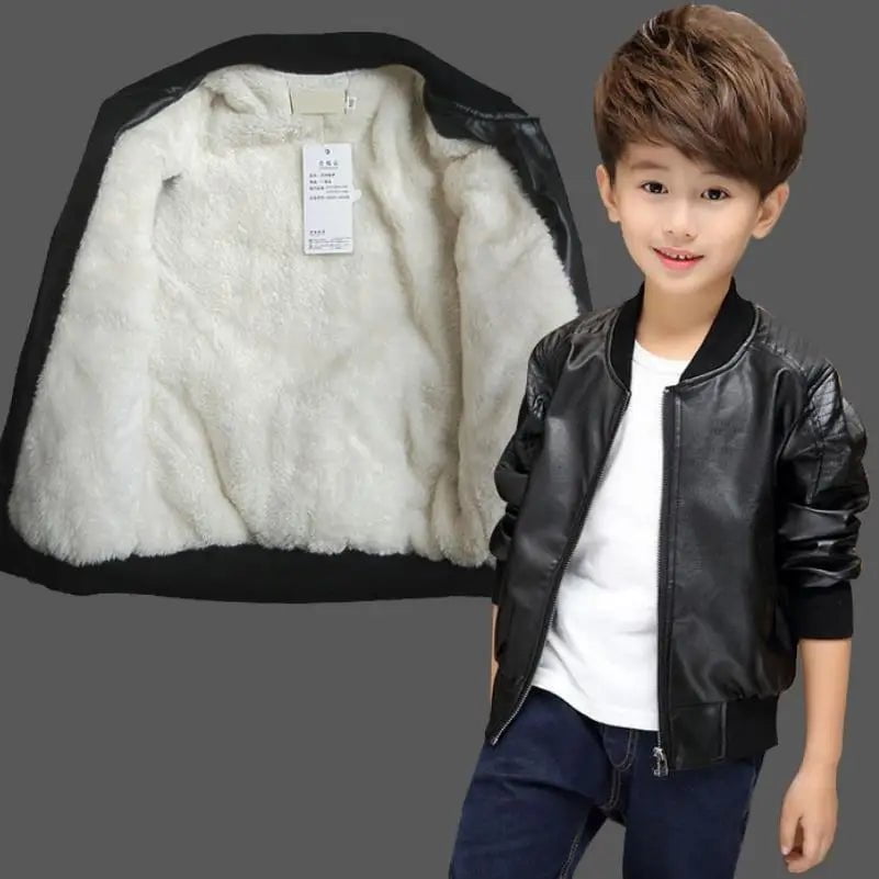 Storazone Plus velvet / 7T-8T 2021 Fashion Autumn And Winter Child Coat Waterproof Baby Boys Leather Jackets Plus velvet Thicken Warm CUHK Boys clothes 1-12Y