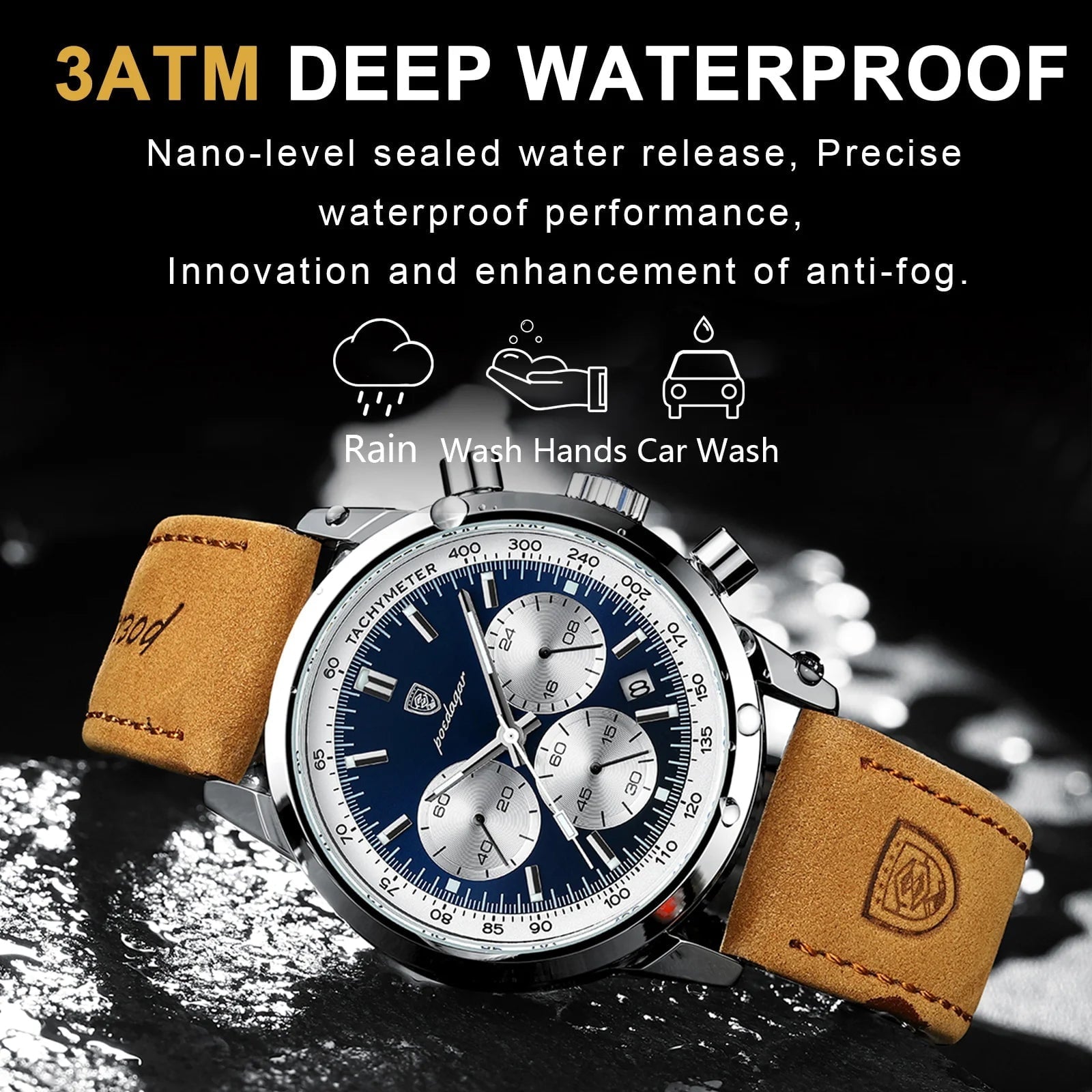 Storazone POEDAGAR Luxury Man Watch High Quality Waterproof Chronograph Luminous Men's Wristwatch Leather Men Quartz Watches Casual Clock